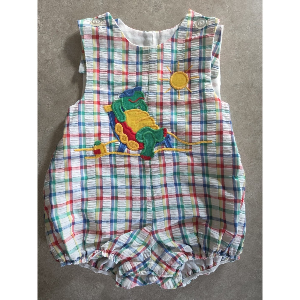Vintage Kelly's Kids Baby Romper Embroidered Turtle Size 2T Made In USA
